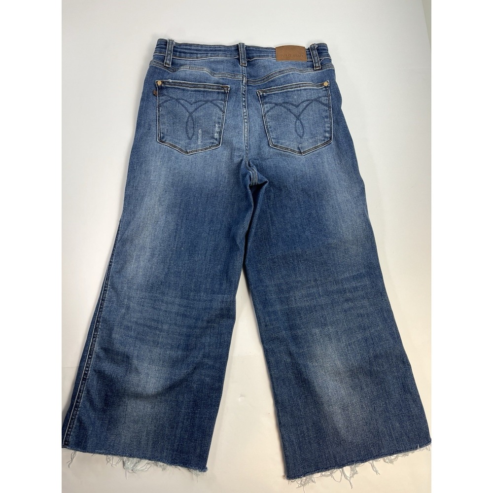 Judy Blue Jeans Retro Wide Leg Size 11/30 Raw Hem Distressed JB82636 Cropped - Picture 8 of 11